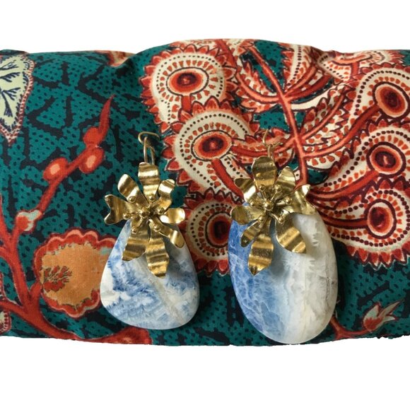 NEW NIB Ulla Johnson Floret Stone Drop Earrings Womens Blue Gold Floral Gray Set - Picture 5 of 8